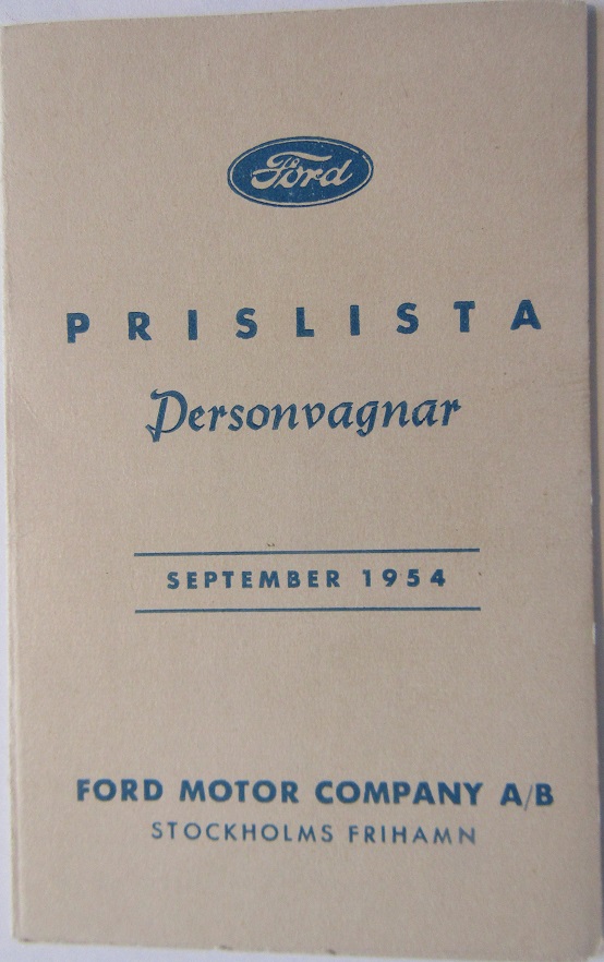 1954 Ford Prislista Personvagnar alla modeller svensk
