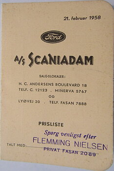 1958 Ford Prislista Personvagnar alla modeller svensk