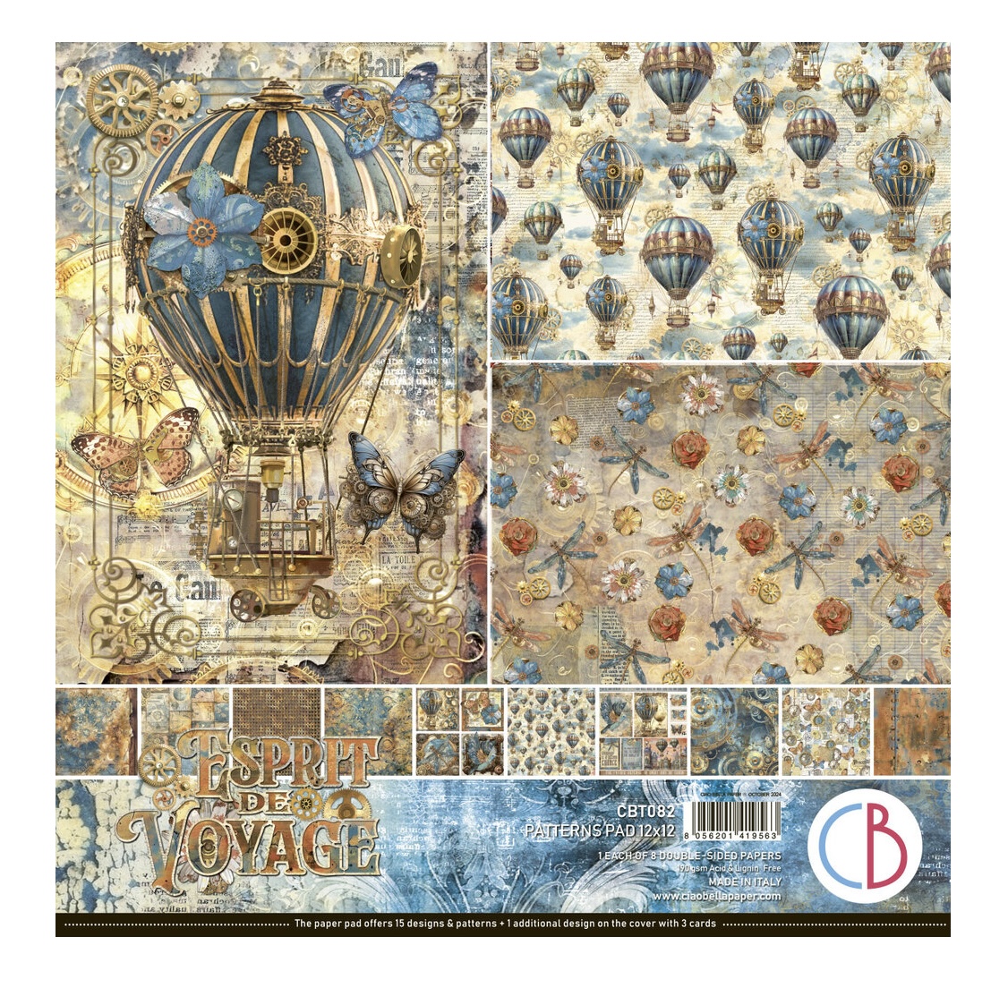Ciao Bella Esprit de Voyage - Patterns Paperpad 12"X12"  8/pkg