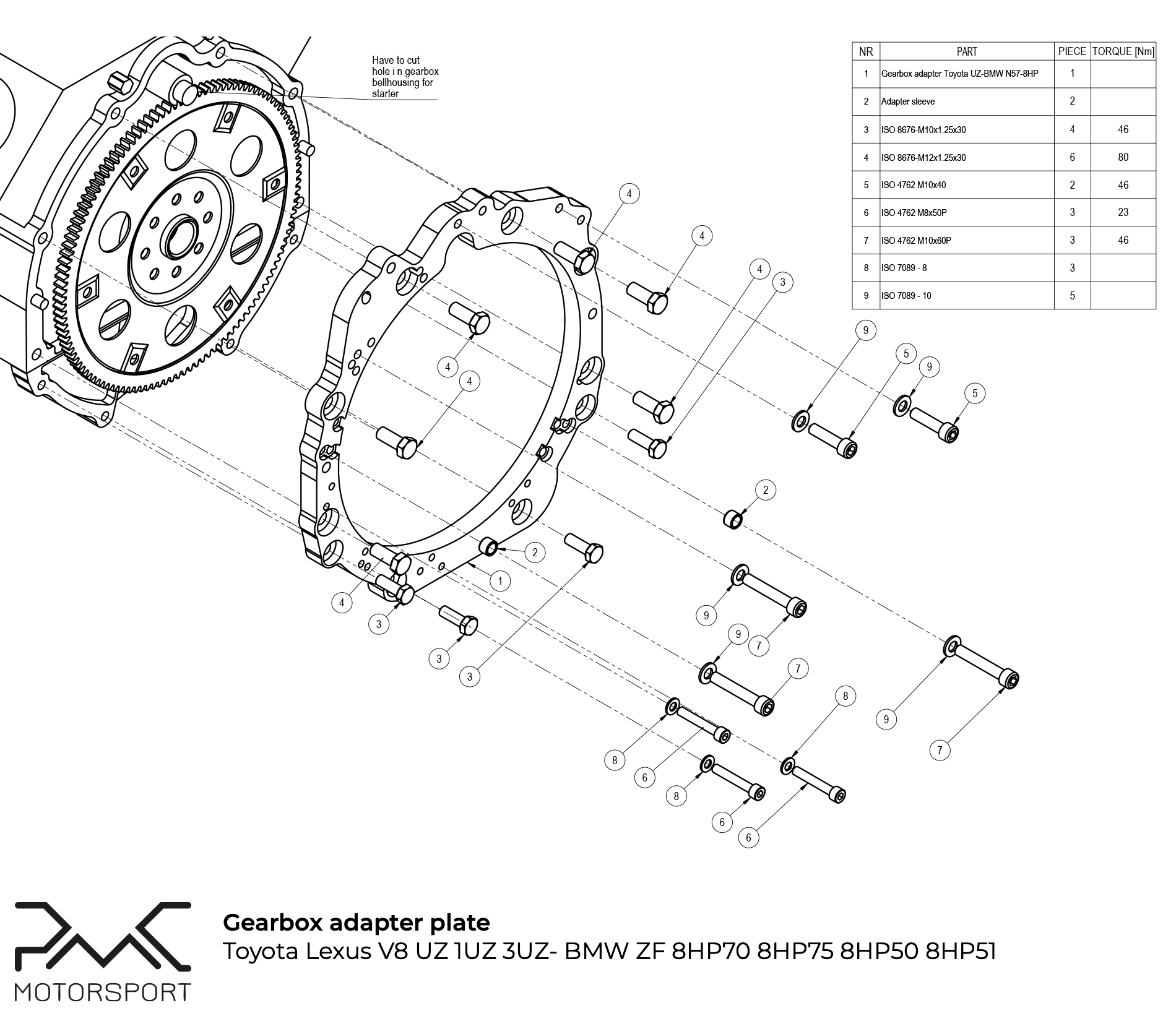 PMC Adapter Kit Toyota UZ - BMW ZF 8HP 8HP75 8HP70 8HP50 8HP51 - 3