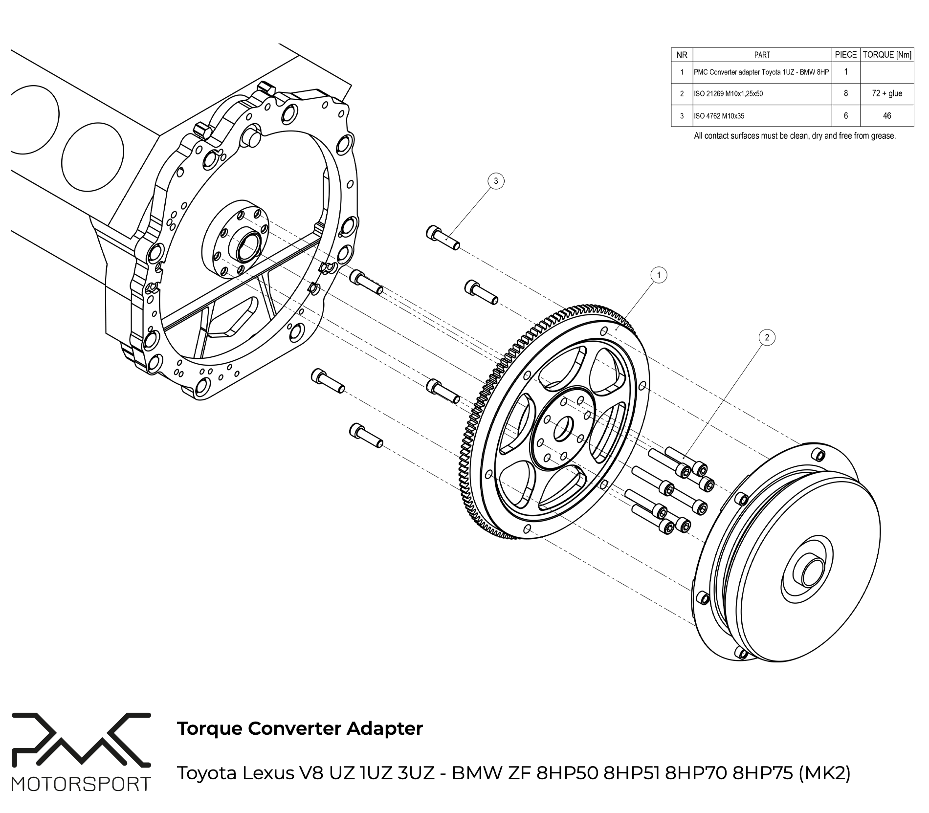 PMC Adapter Kit Toyota UZ - BMW ZF 8HP 8HP75 8HP70 8HP50 8HP51 - 2