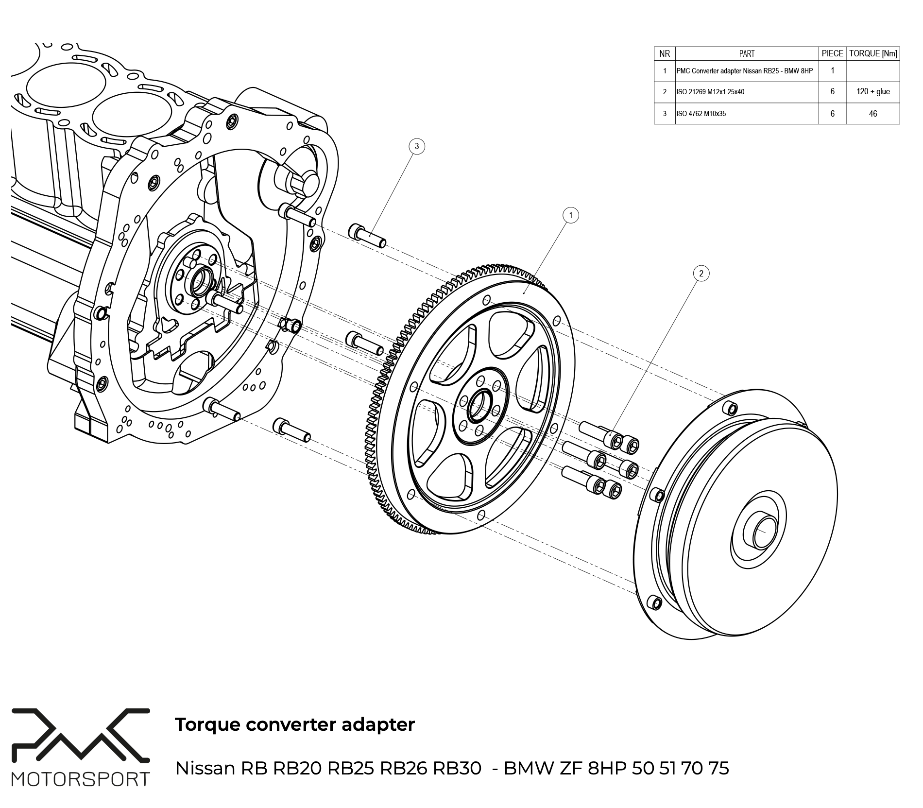 Adapter Kit Nissan RB - BMW ZF 8HP 50 51 70 75 - 2