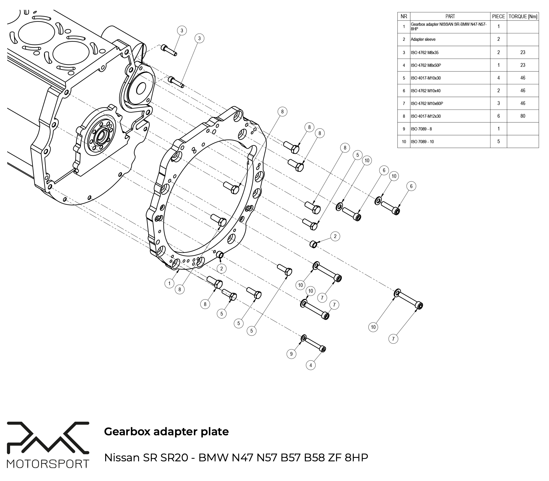PMC Adapter Kit Nissan SR SR20 - BMW ZF 8HP70 N57 N57N / ZF 8HP50 B58 - 3
