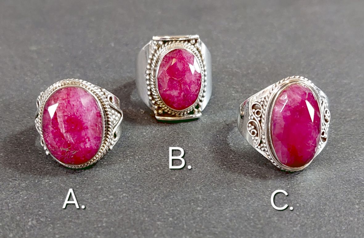Filigran Ring Silver - Facettslipad Rubin Cabochon - 3 sorter