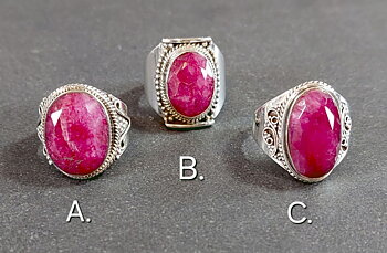 Filigran Ring Silver - Facettslipad Rubin Cabochon - 3 sorter