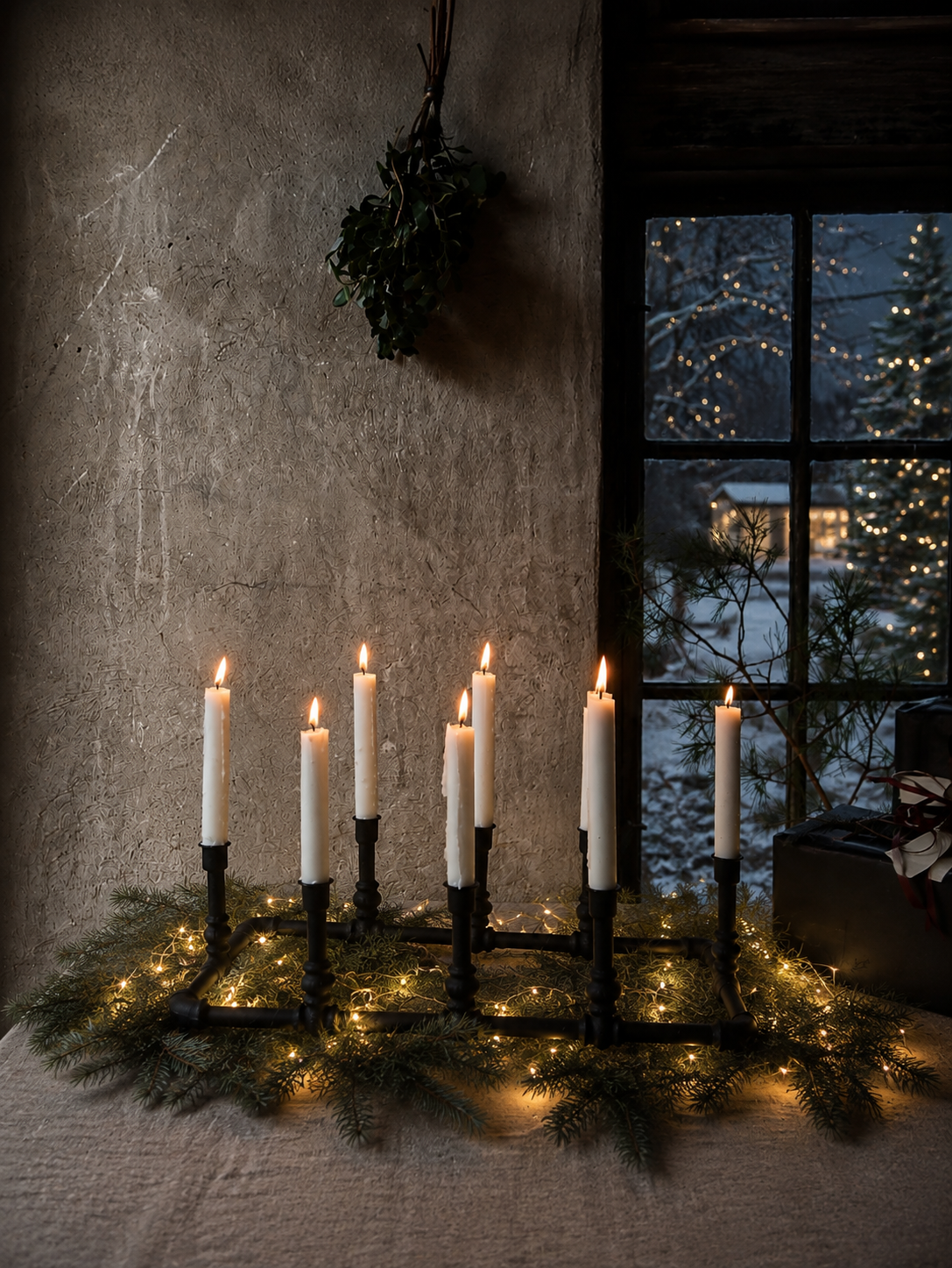 Candlestick - Table candlestick 8 Candles - Tubes - Industrial - Industry - 51x26x14 cm