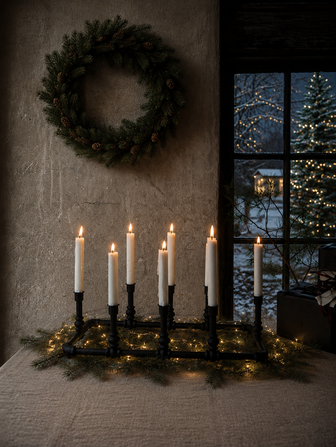 Candlestick - Table candlestick 8 Candles - Tubes - Industrial - Industry - 51x26x14 cm - 8
