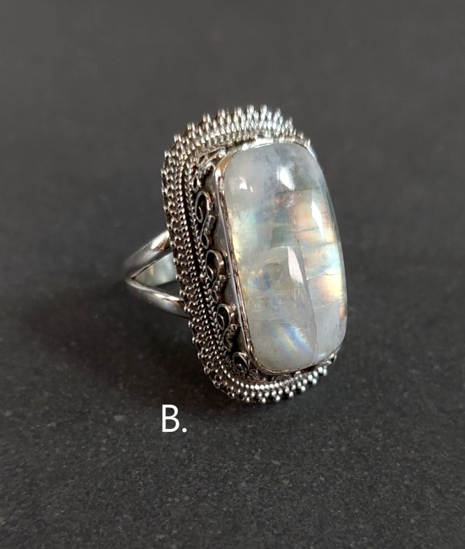 Filigran Ring Silver - Regnbågsmånsten Cabochon - 3 sorter - 3