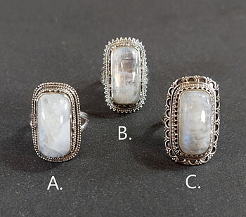 Filigran Ring Silver - Regnbågsmånsten Cabochon - 3 sorter