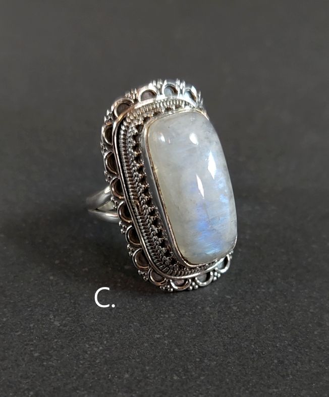 Filigran Ring Silver - Regnbågsmånsten Cabochon - 3 sorter - 4