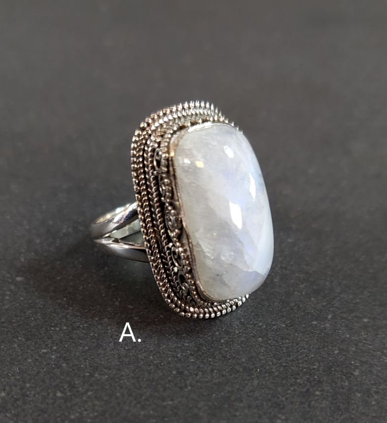 Filigran Ring Silver - Regnbågsmånsten Cabochon - 3 sorter - 2