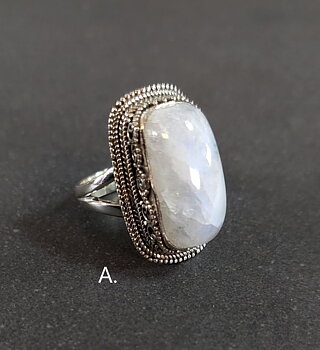 Filigran Ring Silver - Regnbågsmånsten Cabochon - 3 sorter