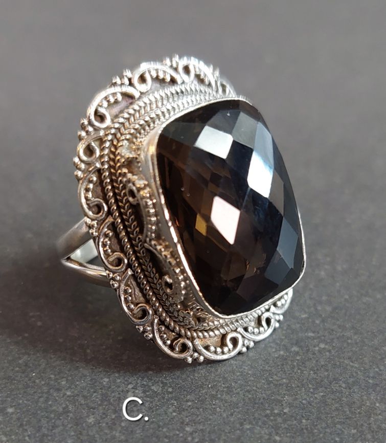Filigran Ring Silver - Facettslipad Rökkvarts Cabochon - 6 sorter - 4