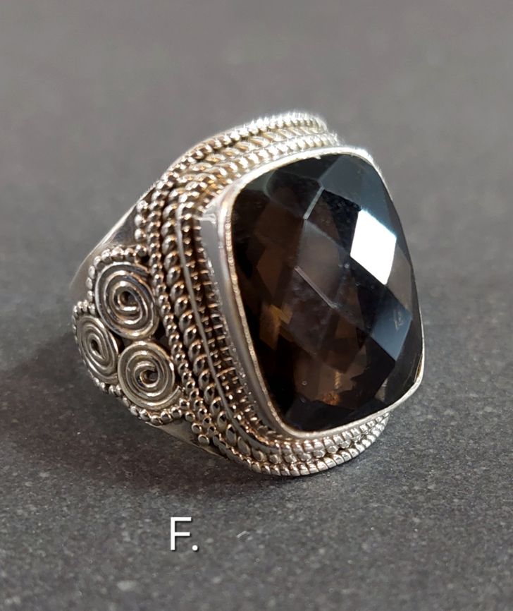 Filigran Ring Silver - Facettslipad Rökkvarts Cabochon - 6 sorter - 7