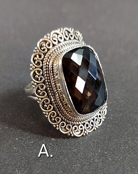 Filigran Ring Silver - Facettslipad Rökkvarts Cabochon - 6 sorter