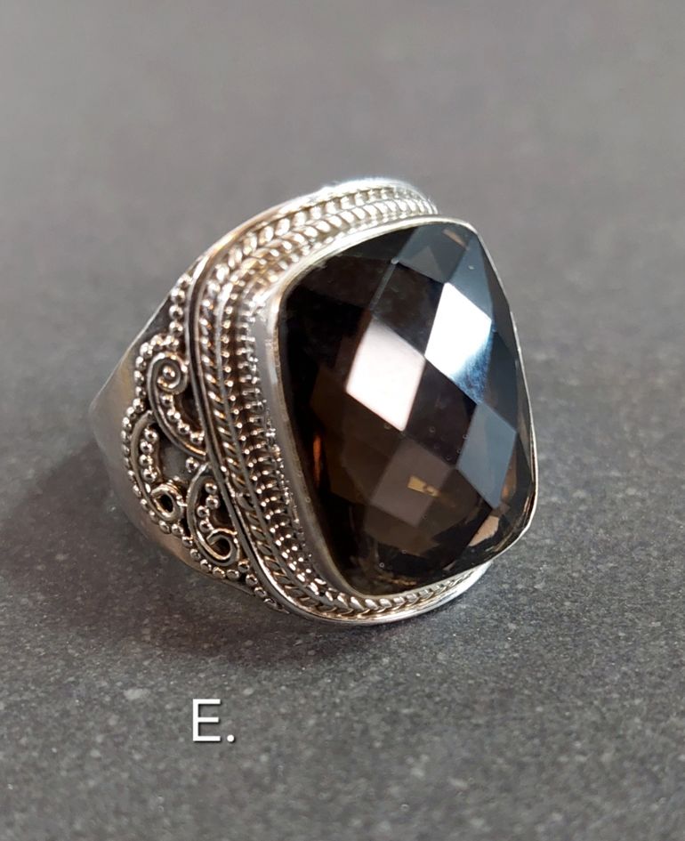 Filigran Ring Silver - Facettslipad Rökkvarts Cabochon - 6 sorter - 6