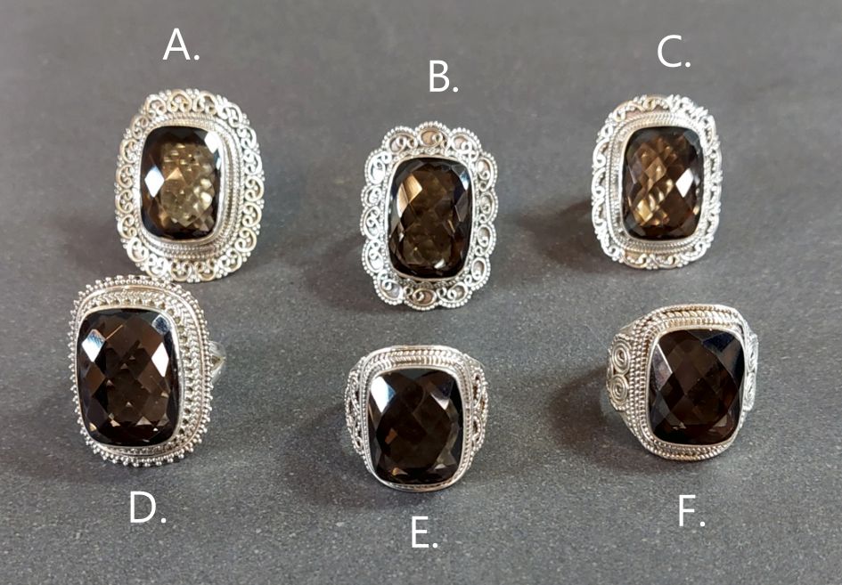 Filigran Ring Silver - Facettslipad Rökkvarts Cabochon - 6 sorter