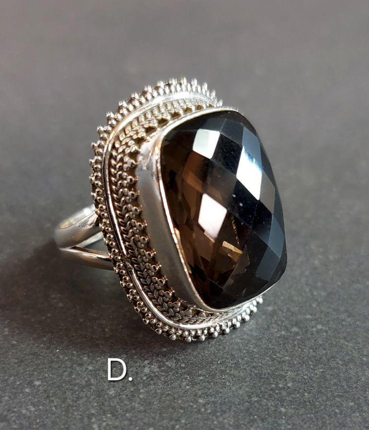 Filigran Ring Silver - Facettslipad Rökkvarts Cabochon - 6 sorter - 5