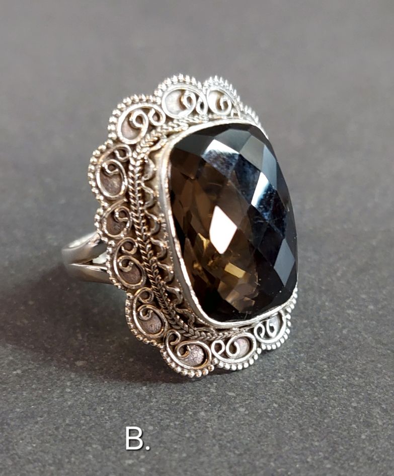 Filigran Ring Silver - Facettslipad Rökkvarts Cabochon - 6 sorter - 3