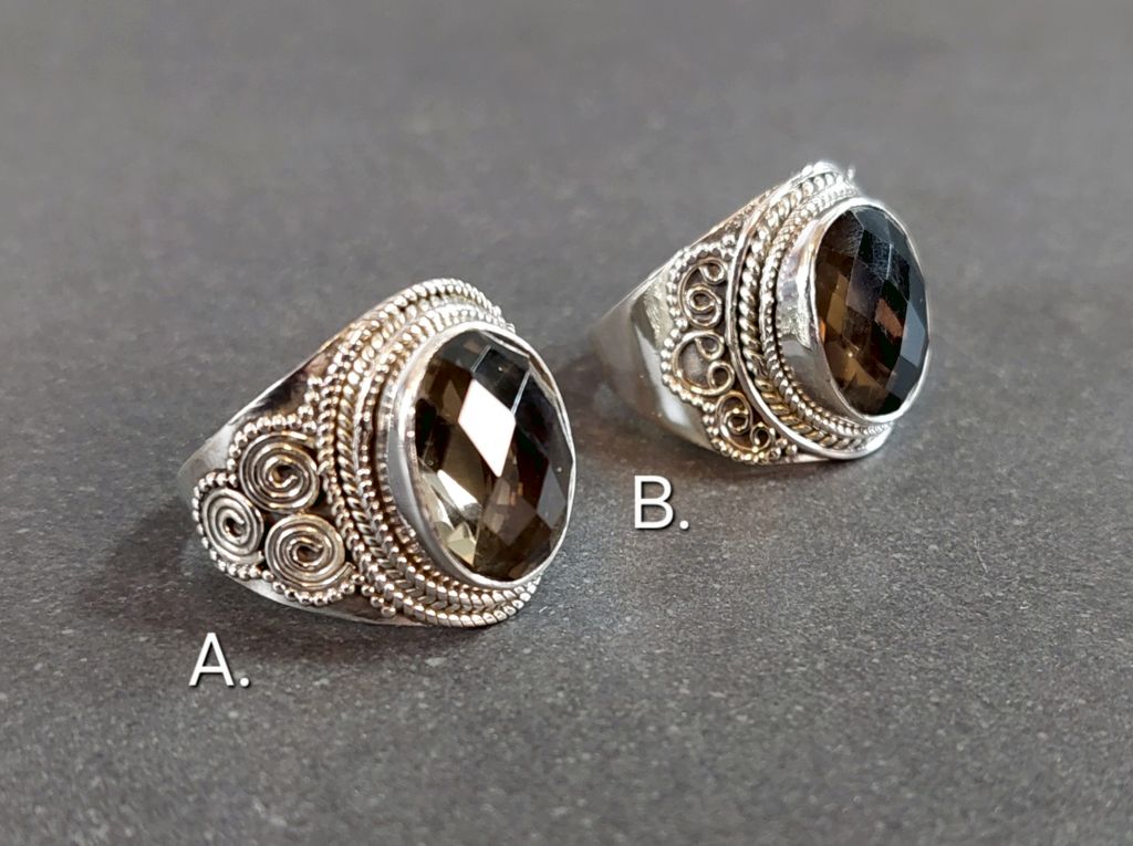Filigran Ring Silver - Facettslipad Rökkvarts Cabochon - 2 sorter - 2