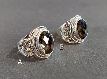 Filigran Ring Silver - Facettslipad Rökkvarts Cabochon - 2 sorter