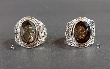 Filigran Ring Silver - Facettslipad Rökkvarts Cabochon - 2 sorter