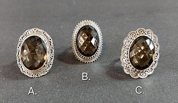 Filigran Ring Silver - Facettslipad Rökkvarts Cabochon - 3 sorter