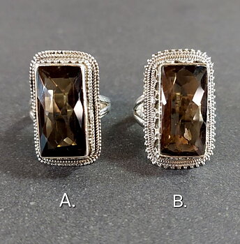Filigran Ring Silver - Facettslipad Rökkvarts Cabochon - 2 sorter
