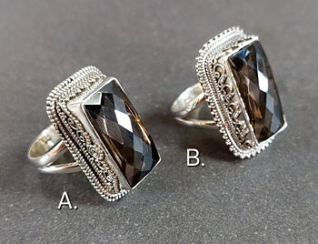 Filigran Ring Silver - Facettslipad Rökkvarts Cabochon - 2 sorter