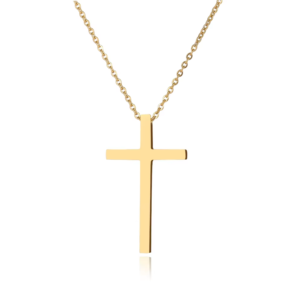 Halsband "Cross" i rostfritt stål och med 18K Guldplätering - 2