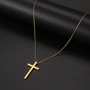 Halsband "Cross" i rostfritt stål och med 18K Guldplätering