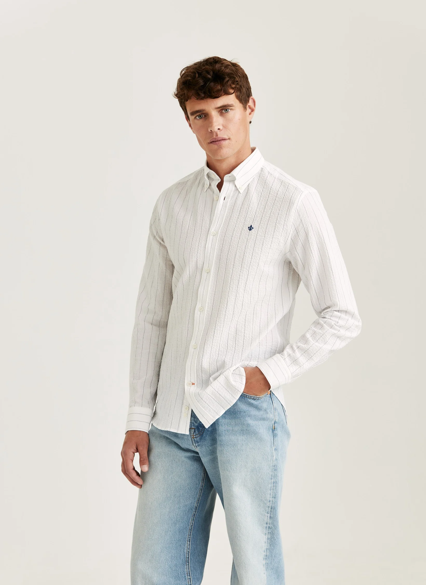 Morris - Seersucker Shirt Slim Fit - White