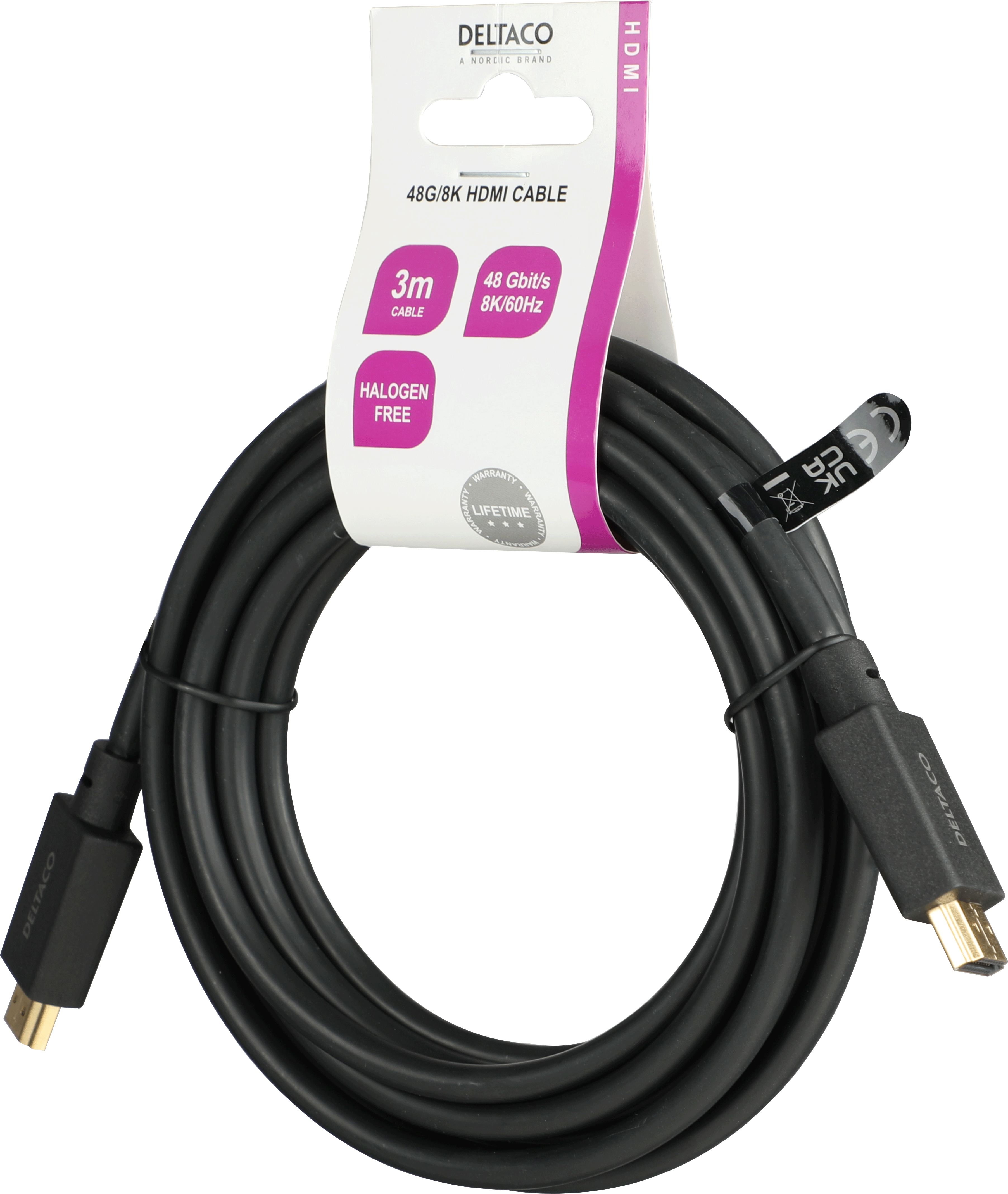 Deltaco Ultra High Speed HDMI-kabel, , eARC, QMS, 8K 60Hz, 4K 120Hz, LSZH, 3m, svart - 3