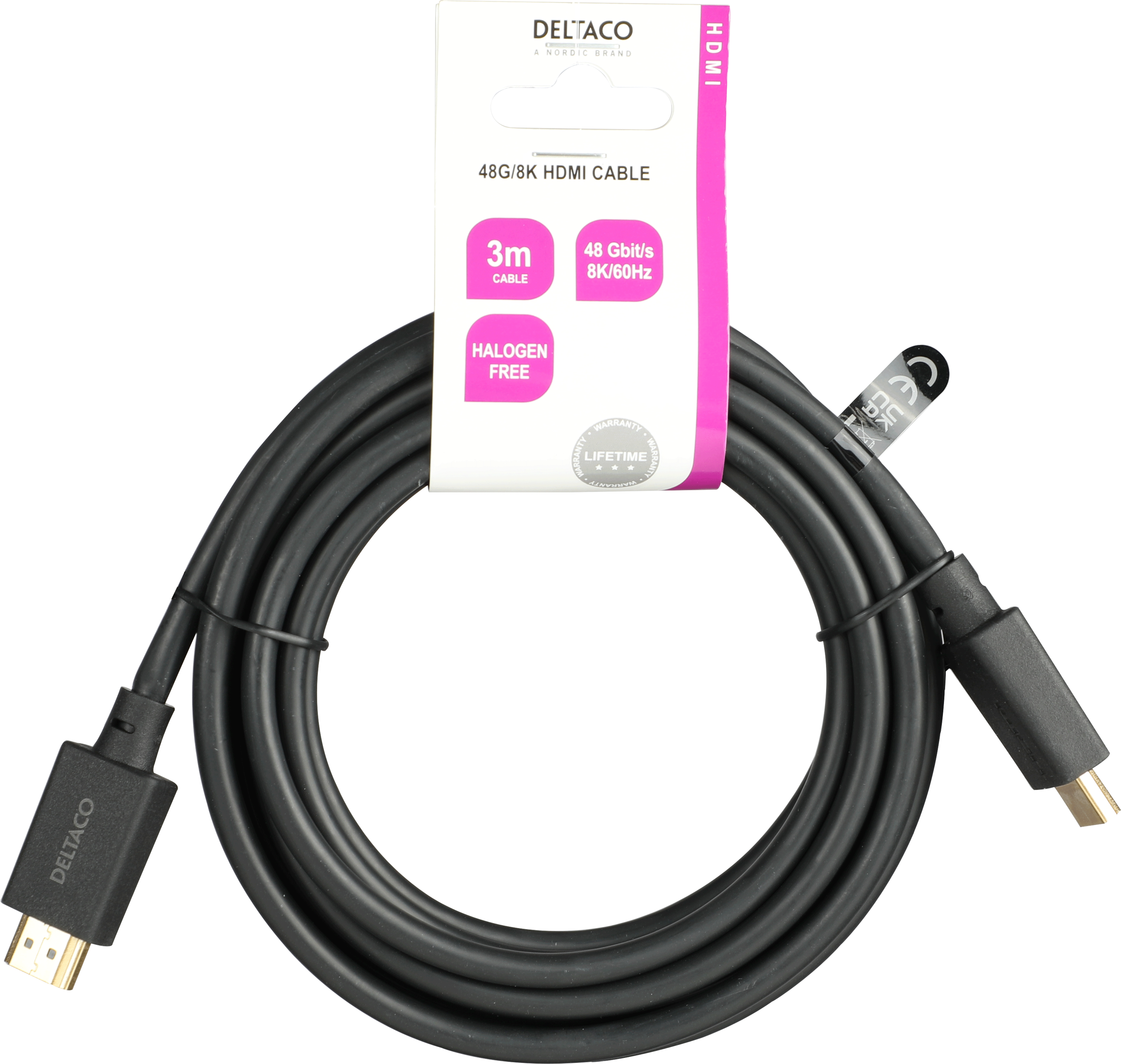 Deltaco Ultra High Speed HDMI-kabel, , eARC, QMS, 8K 60Hz, 4K 120Hz, LSZH, 3m, svart - 4