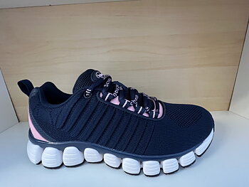 Scholl damsko mörkblå/rosa med Biomechanics sula som minskar påfrestningen på foten, anatomiskt framtagen för att upprätthålla fötternas korrekta hållning. 