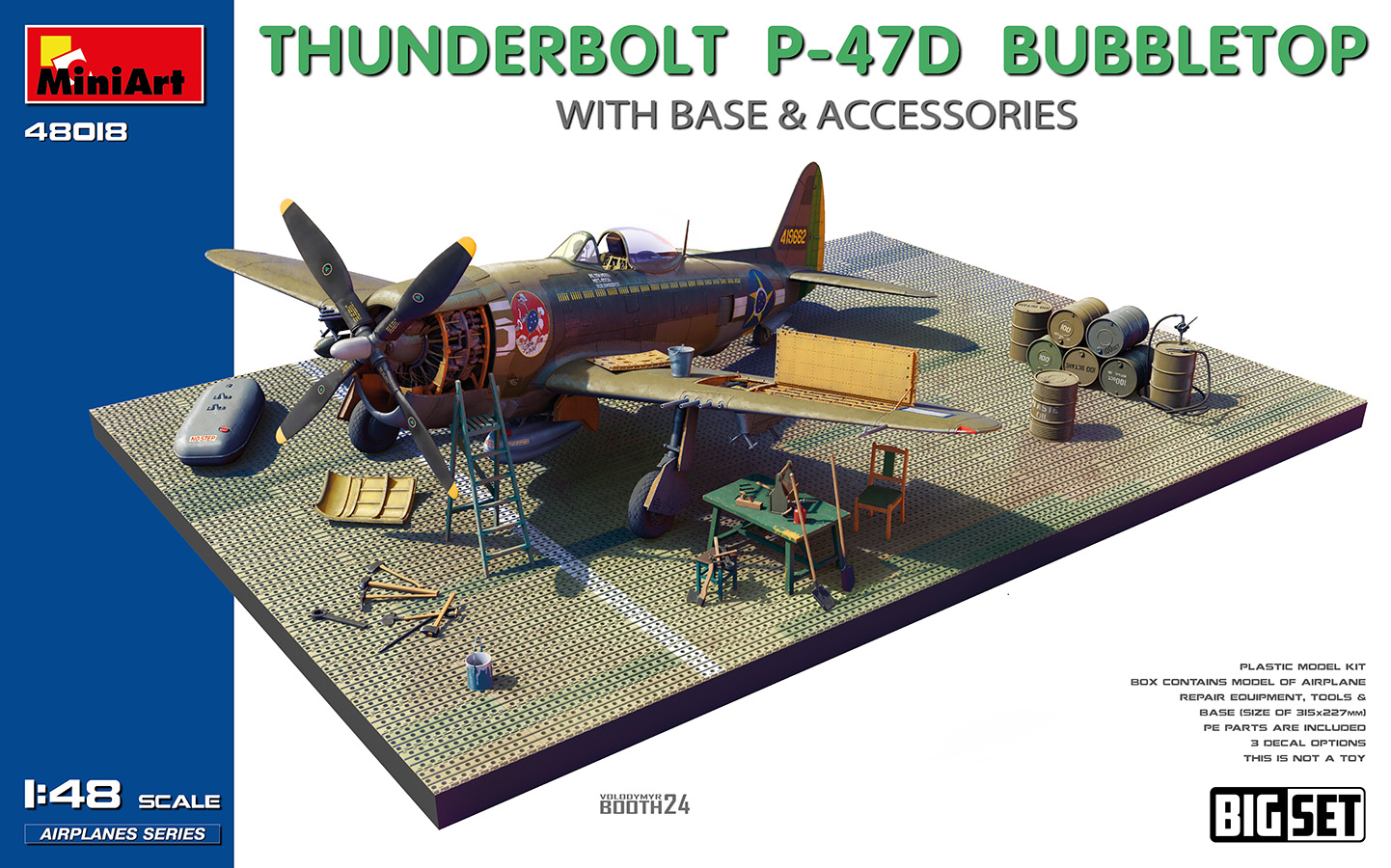 1/48 Thunderbolt P-47D Bubbletop  w/Base & Accessories. Big Set