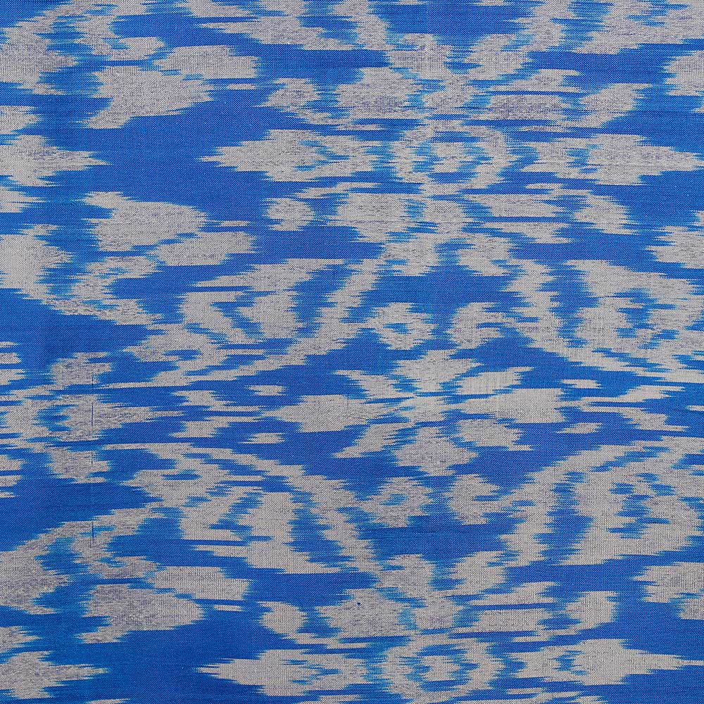Sidensjal Ikat Kungsblå-Silvervit - 6