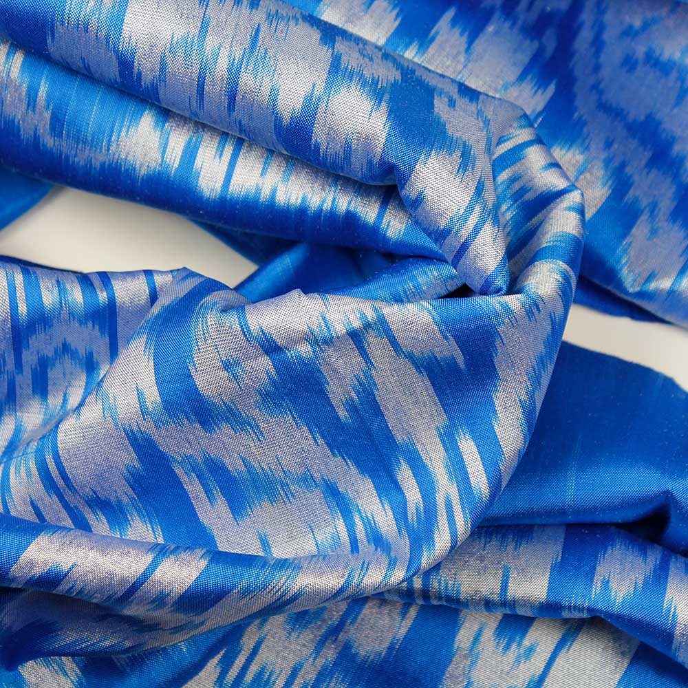 Sidensjal Ikat Kungsblå-Silvervit - 8