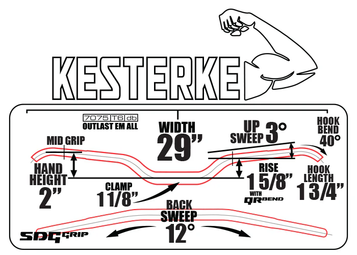 CFR Kesterke Styre Fatbar 12 grader Hooked 1" Höjning - Svart/Vit - 2