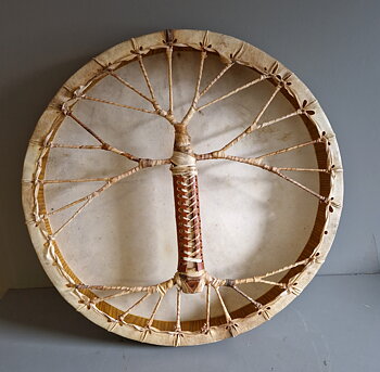 Viking Livetsträd Rund Schamantrumma med Getskinn   - 50cm