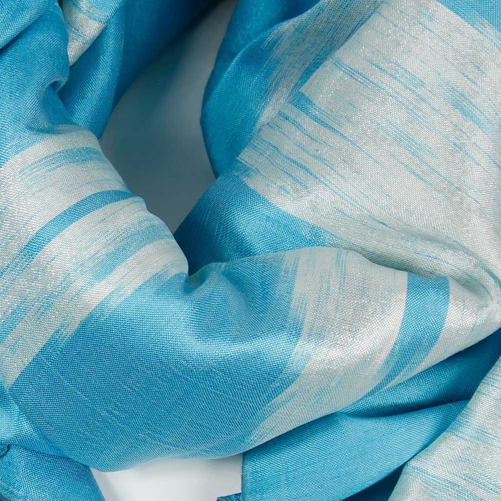 Sidensjal Ikat Zig Zag Turkos-Silvervit - 6