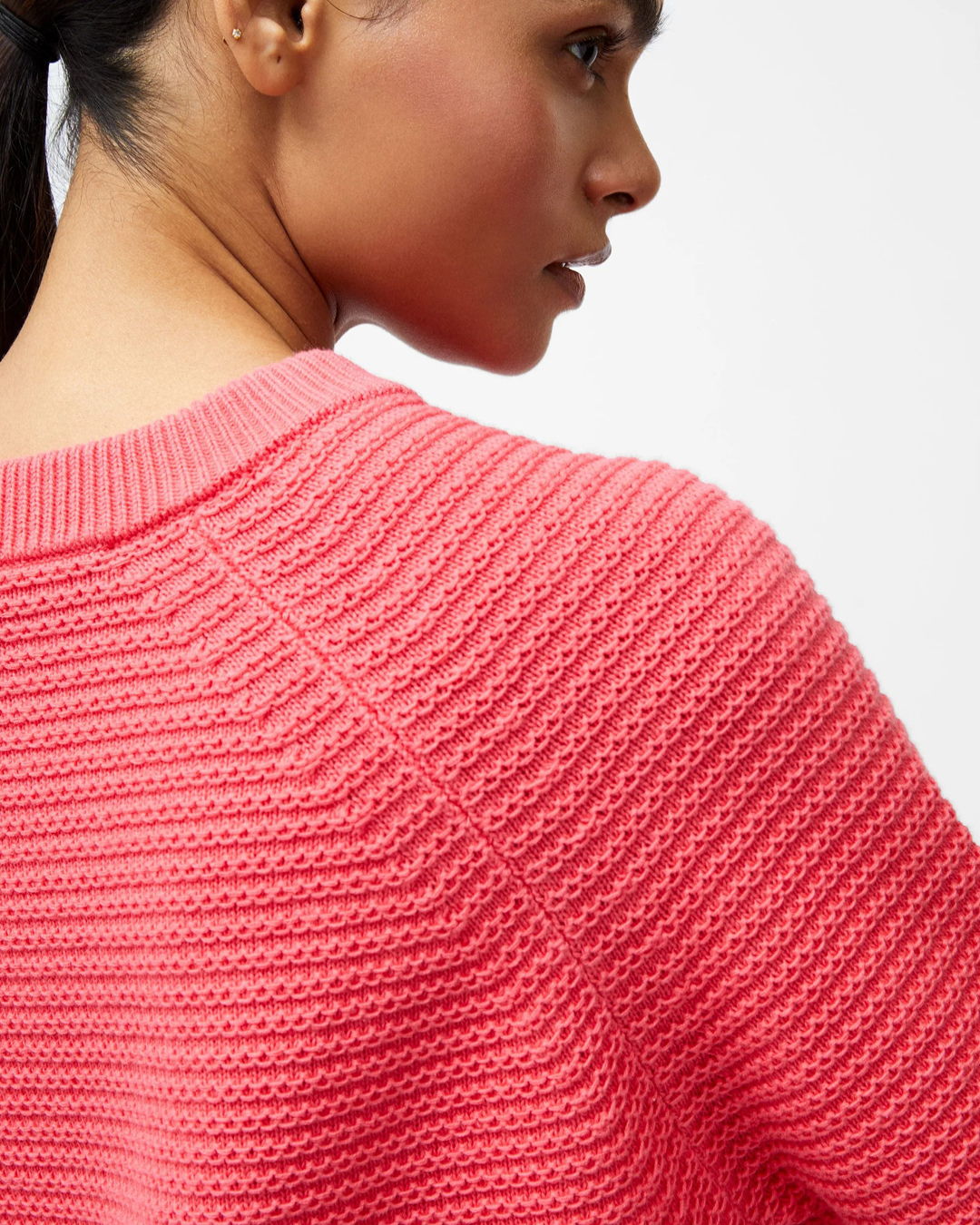 Stickad jumper Lily kort ärm korallröd - 5