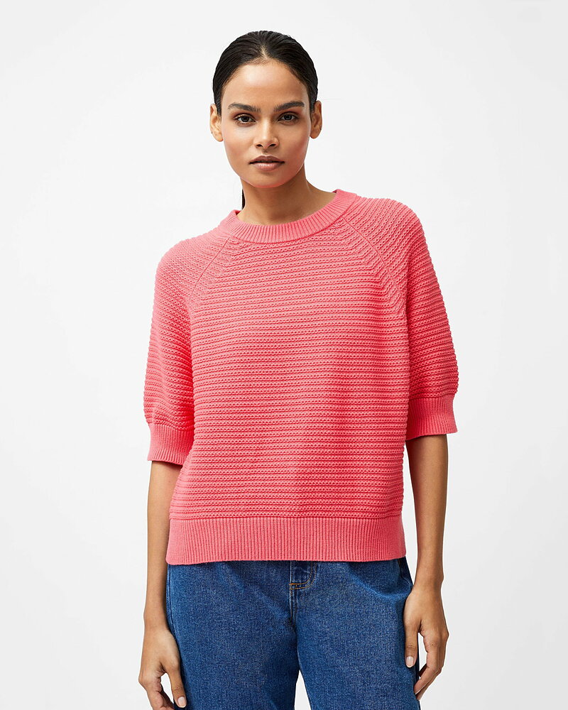 Stickad jumper Lily kort ärm korallröd