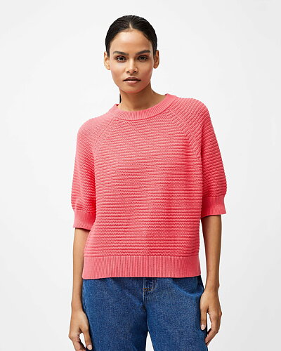 Stickad jumper Lily kort ärm korallröd