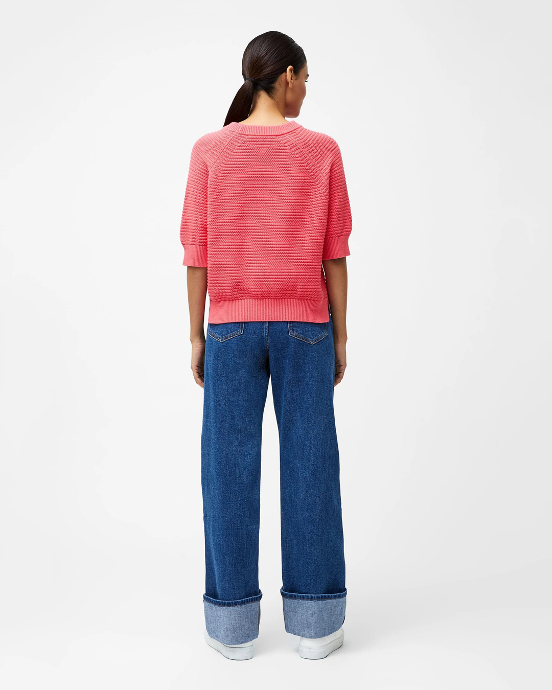 Stickad jumper Lily kort ärm korallröd - 3