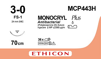Monocryl plus sutur 3-0, FS-1 needle 70 cm violet