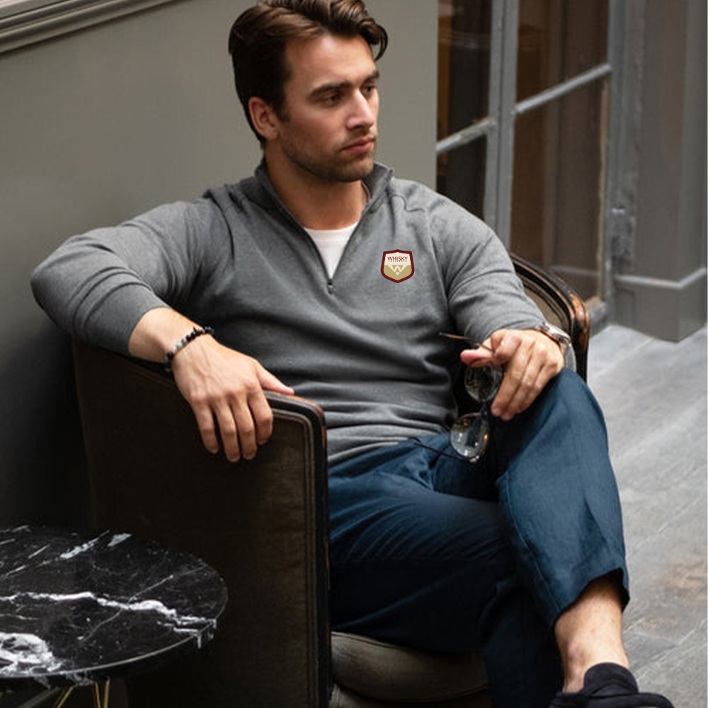 Whiskeykalendern 1/4 Zip Stickad Grå - 2