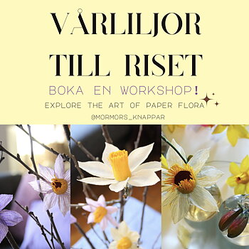 Bild på affisch för en workshop i att göra vårliljor till riset.