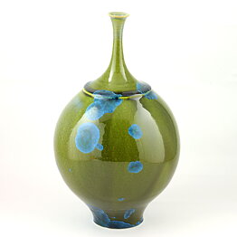 Isak Isaksson (2000s) Unique Vase with Green/Blue Crystalline Glaze 28 cm