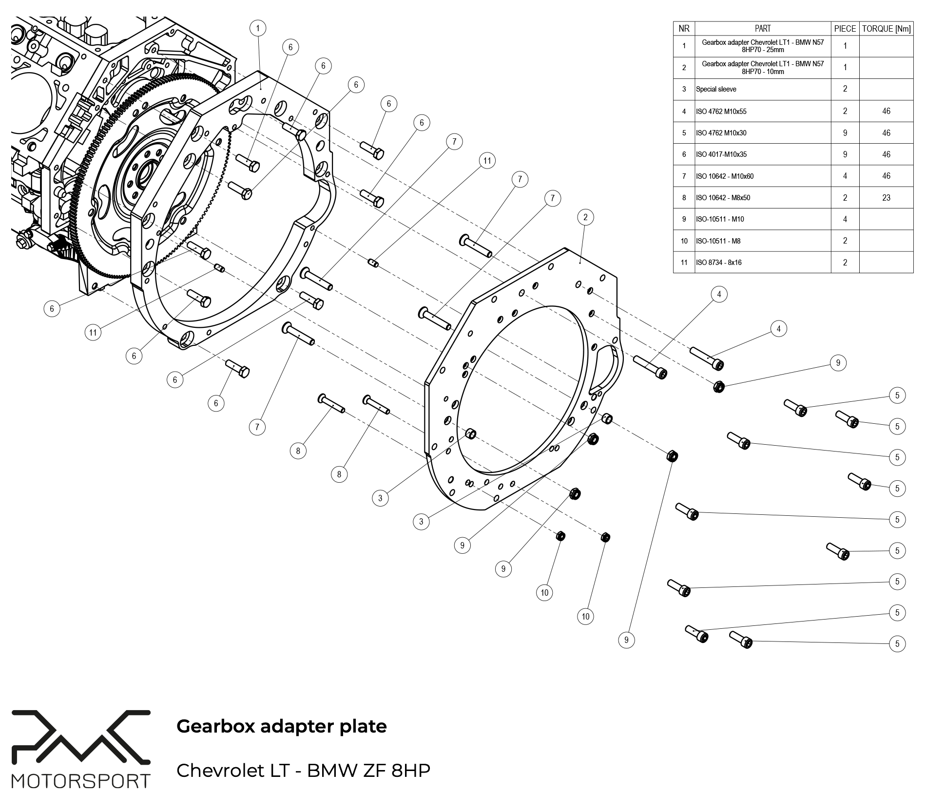 PMC Adapter Kit GM Chevrolet LS - BMW ZF 8HP 8HP75 8HP70 8HP50 8HP51 - 3